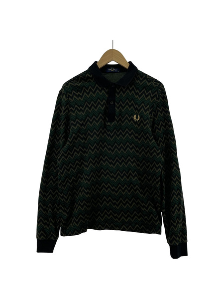 FRED PERRY L/S Jacquared polo 緑 (M)