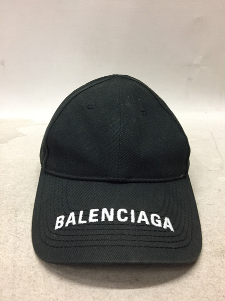 BALENCIAGA/HAT LOGO VISOR CAP/ロゴ刺繍/ベースボールキャップ/L/ブラック