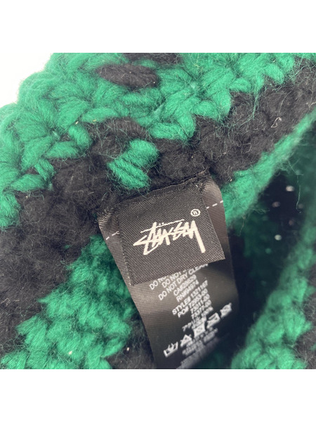 STUSSY/Swirl Knit Bucket Hat/GRN×BLK