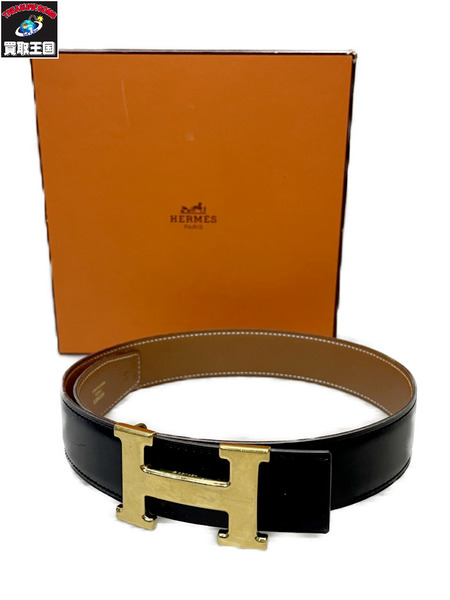 HERMES コンスタンスH レザーベルト 黒×金 リサイズ(レディースサイズ)