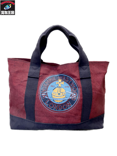 Vivienne Westwood キャンバストートバッグ ネイビー×ボルドー