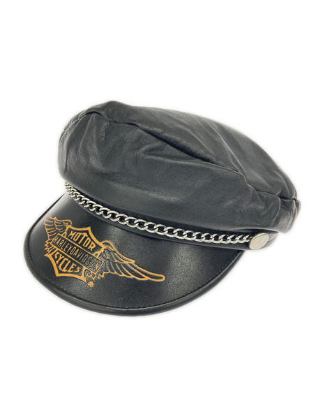 Harley-Davidson キャスケット・ハンチング レザー チェーン ロゴ 黒 (L)