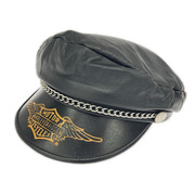 Harley-Davidson キャスケット・ハンチング レザー チェーン ロゴ 黒 (L)