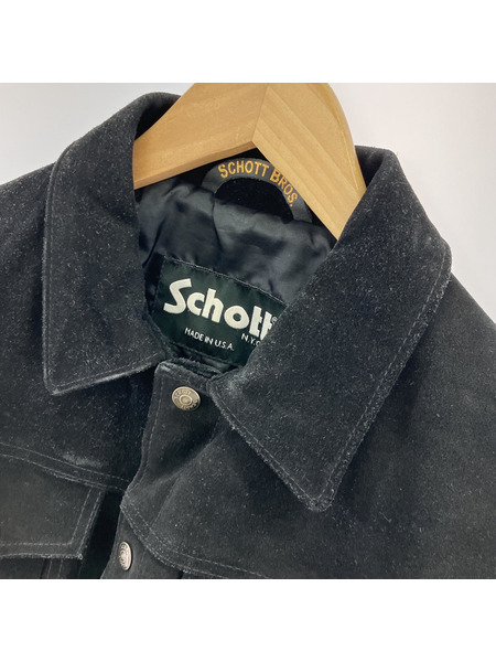 schott SUEDE LEATHER TRUCKER JACKET BLACK SIZE:40