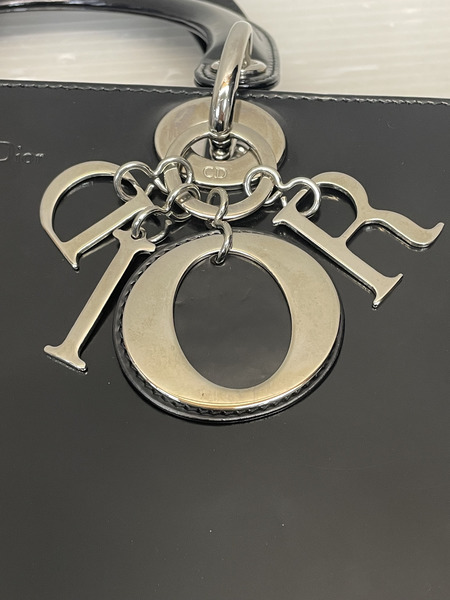 C.Dior レディディオール パテントレザー ハンドバッグ ブラック MA-0979