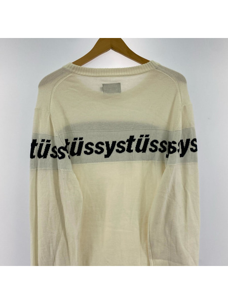STUSSY ニット・セーター ロゴ ボーダー アクリル混 白