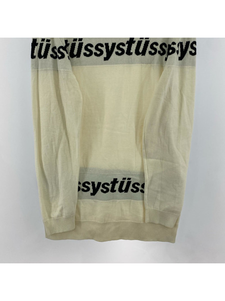 STUSSY ニット・セーター ロゴ ボーダー アクリル混 白