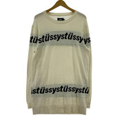 STUSSY ニット・セーター ロゴ ボーダー アクリル混 白