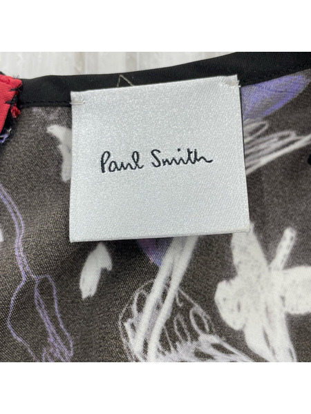 Paul Smith 半袖ワンピース 総柄 サテン 黒