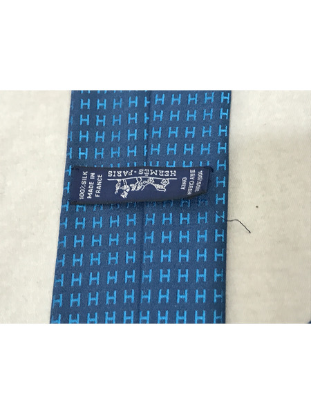 小物 HERMES H柄 シルクネクタイ 青