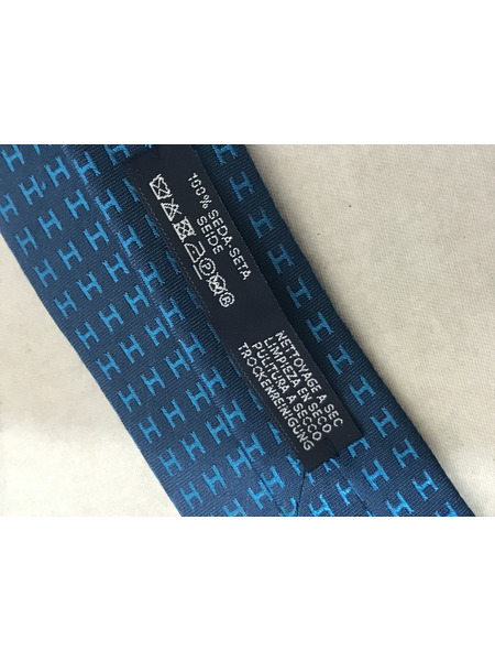 小物 HERMES H柄 シルクネクタイ 青