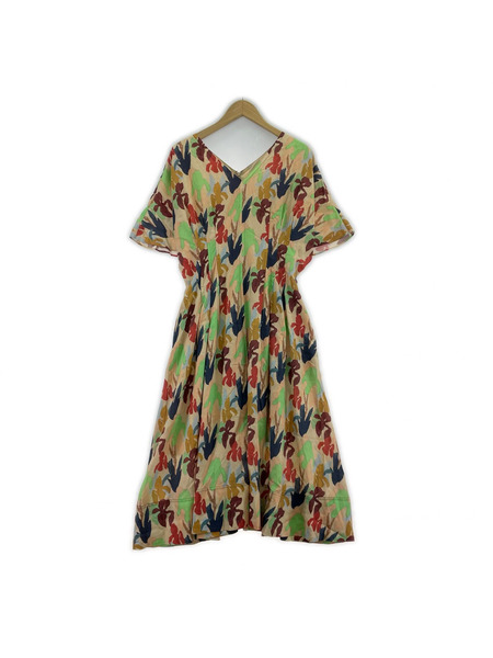 Paul Smith 半袖ワンピース 総柄 セルロース ベージュ