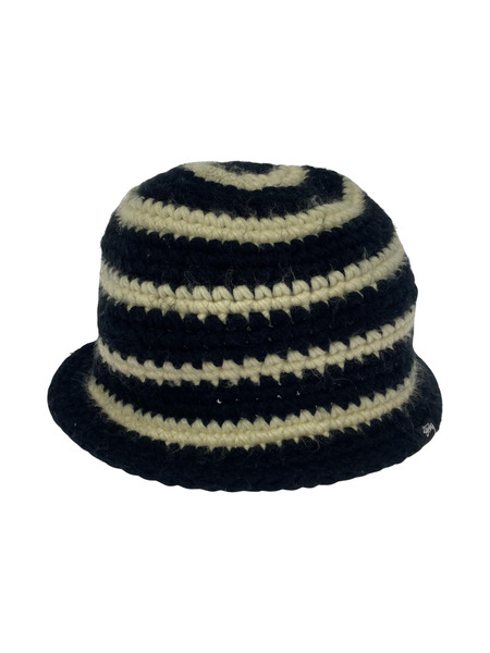 STUSSY/Swirl Knit Bucket Hat/WHT×BLK