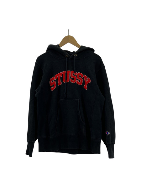 STUSSY×champion リバースウィーブトレーナーパーカー　ブラック[値下]