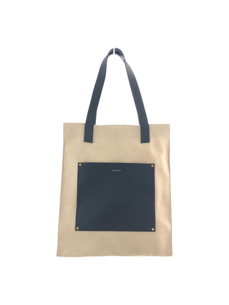 CULLNI/Leather Pocket Canvas Tote/BEG