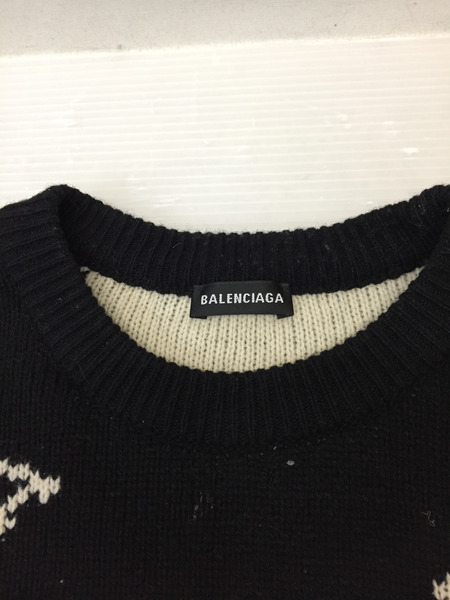 BALENCIAGA 18AW ALLOVER LOGO KNIT オールオーバーロゴニット M ブラック