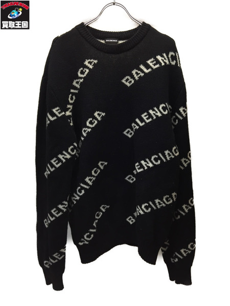 BALENCIAGA 18AW ALLOVER LOGO KNIT オールオーバーロゴニット M ブラック