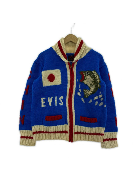 EVISU ジャケット 道楽 カウチン ブラックバスルアー柄