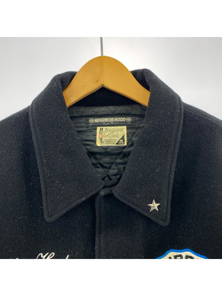 NEIGHBORHOOD 90s 97年製 スタースタッズ 襟付キ 刺繍 袖レザースタジャン L ブラック