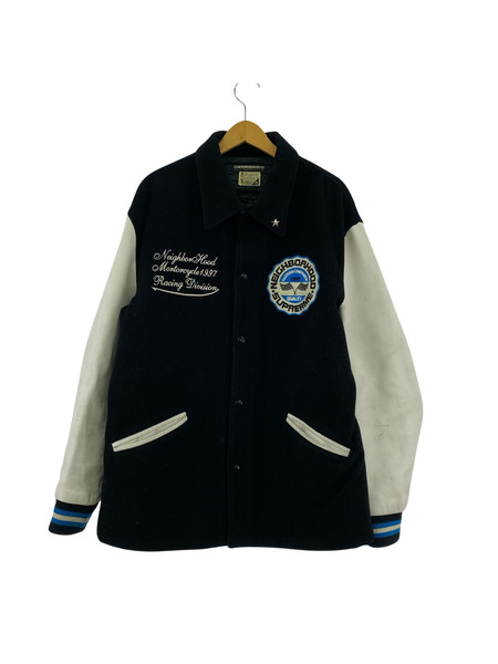 NEIGHBORHOOD 90s 97年製 スタースタッズ 襟付キ 刺繍 袖レザースタジャン L ブラック