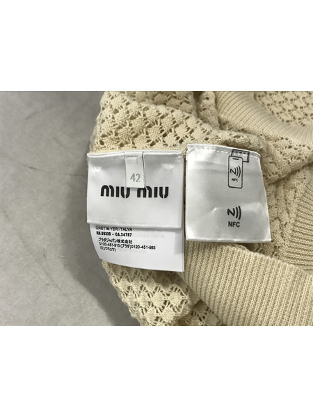 レディースラグ衣料 miumiu/半袖白/アイボリーコットンポロシャツ/size:42