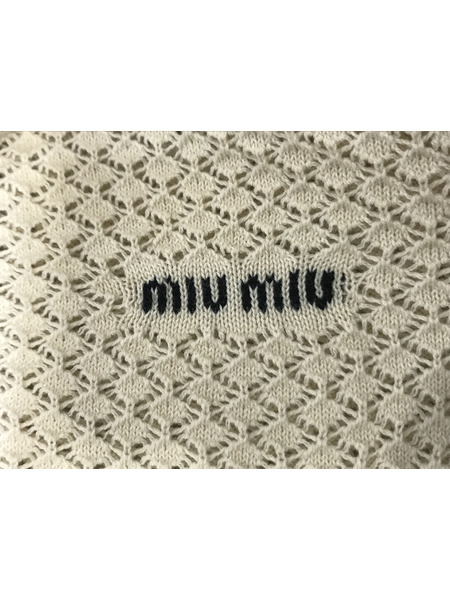 レディースラグ衣料 miumiu/半袖白/アイボリーコットンポロシャツ/size:42
