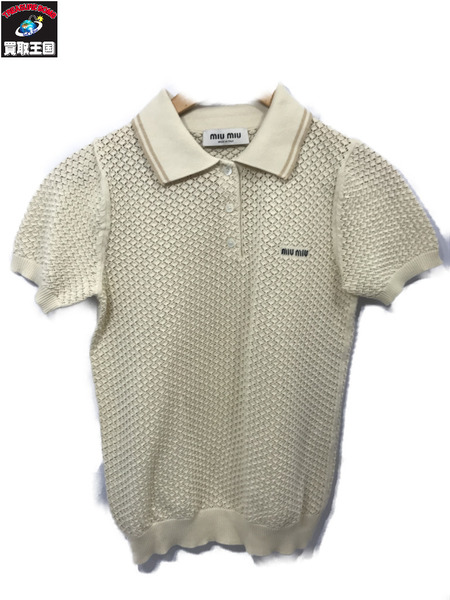 レディースラグ衣料 miumiu/半袖白/アイボリーコットンポロシャツ/size:42