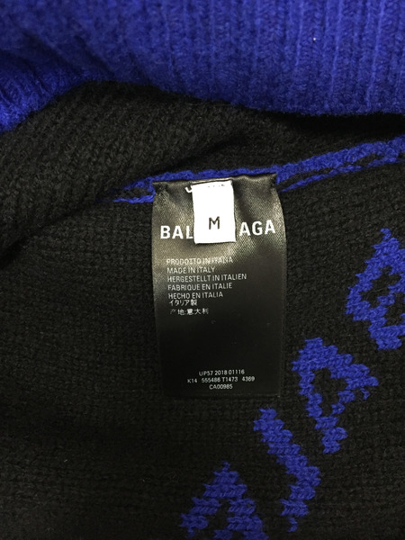 BALENCIAGA 19AW ALLOVER LOGO KNIT オールオーバーロゴニット M ブルー