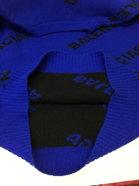 BALENCIAGA 19AW ALLOVER LOGO KNIT オールオーバーロゴニット M ブルー