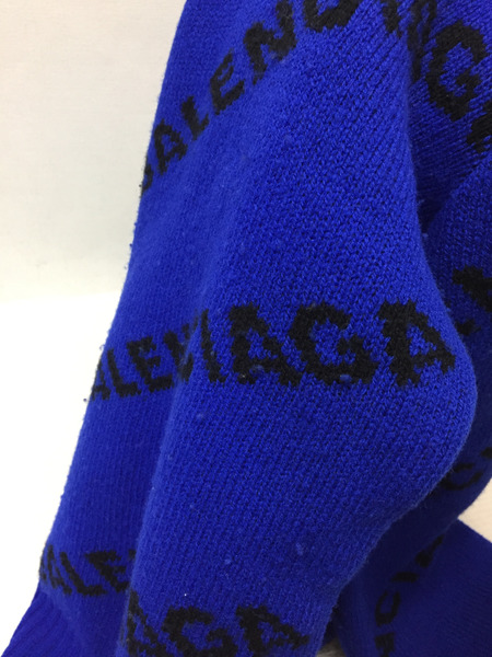 BALENCIAGA 19AW ALLOVER LOGO KNIT オールオーバーロゴニット M ブルー