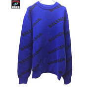 BALENCIAGA 19AW ALLOVER LOGO KNIT オールオーバーロゴニット M ブルー