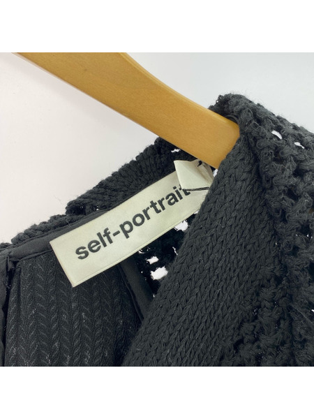 self-portrait メッシュ ニットワンピース US4 ブラック