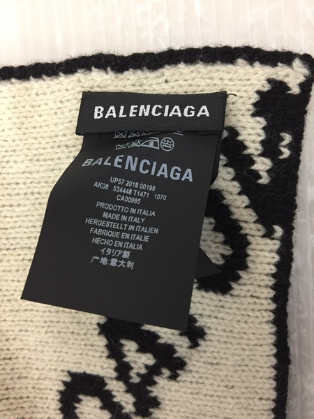 BALENCIAGA ALLOVER LOGO オールオーバーロゴストール ブラック×ホワイト