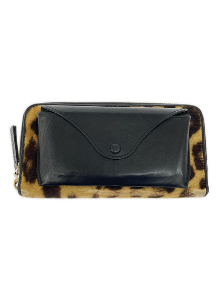 MAISON MARGIELA ハラコ×レザー ラウンドジップ ロングウォレット