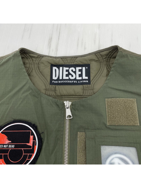 DIESEL キルティングパッチワークベスト (L) オリーブ