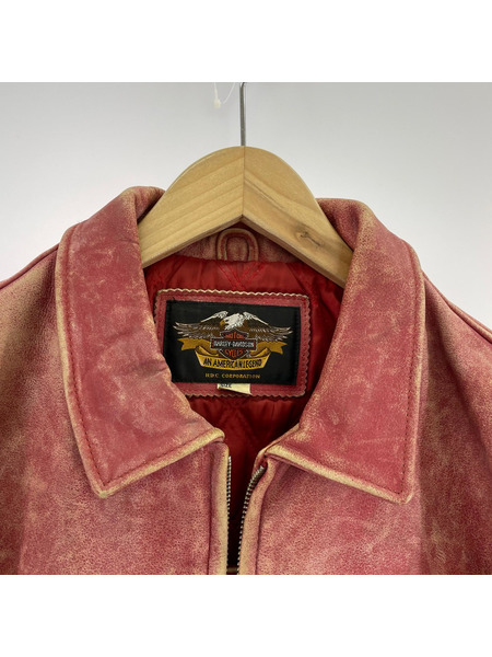 Harley-Davidson レザージャケット ファイヤーパターン レザー 赤 (M)