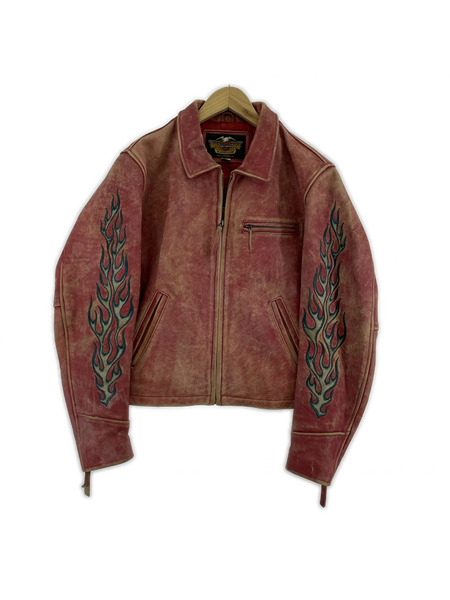 Harley-Davidson レザージャケット ファイヤーパターン レザー 赤 (M)