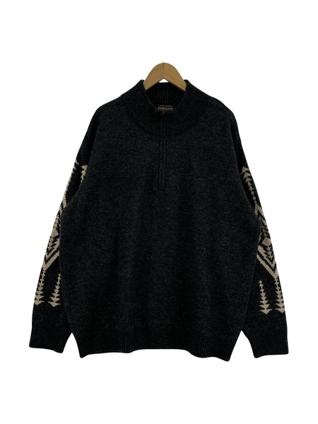 PENDLETON ネイティブ柄 ハーフジップニット L GRY