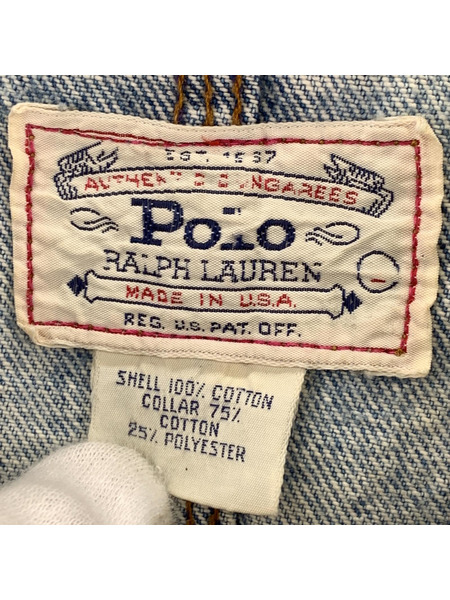 POLO RALPH LAUREN 80s 90s USA製 白タグ 襟コーデュロイ デニムジャケット[値下]