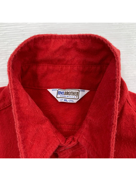 FIVE BROTHER 長袖シャツ 80s シャモアクロスシャツ レッド(XL)