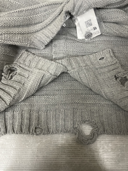 MM6 25AW ダメージ加工オーバーサイズカーディガン グレー