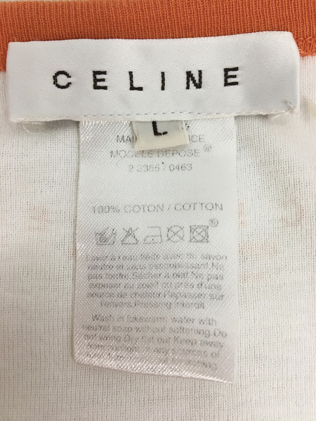 CELINE　レディースラグ衣料 トリオンフロゴ スタッズ Tシャツ (L) 白オレンジ