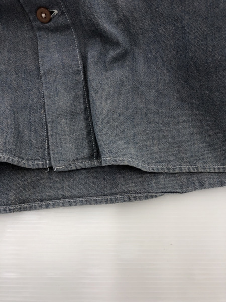 Engineered Garments L S ノーカラーシャツ  ブルー[値下]