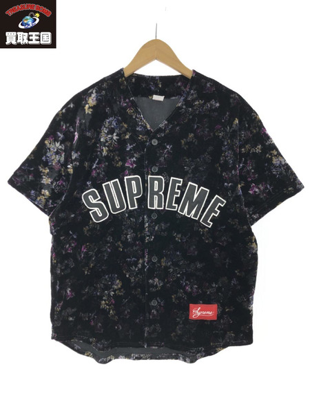 Supreme 19AW Floral Velour Baseball Jersey ベースボールシャツ 黒 S[値下]