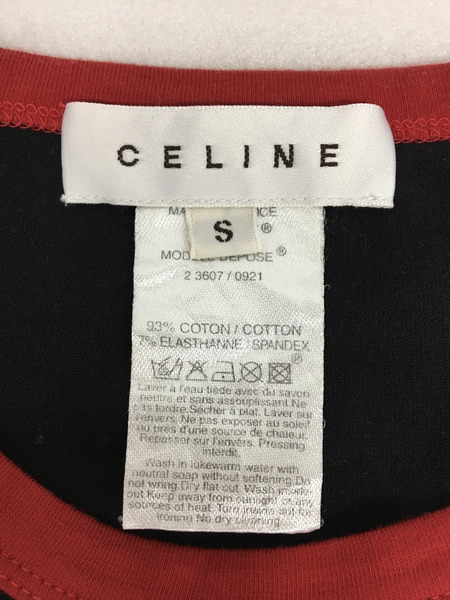 CELINE レディースラグ衣料 トリオンフロゴ スタッズ Tシャツ (S) 黒赤