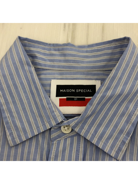 MAISON SPECIAL オーバーサイズSSシャツ ストライプ ブルー