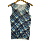 PLEATS PLEASE タンクトップ チェック プリーツ 青 (3)