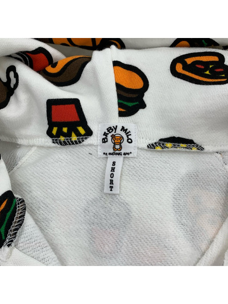 A BATHING APE BABYMILO 総柄 ジャンクフード ジップパーカー 白 SHORT