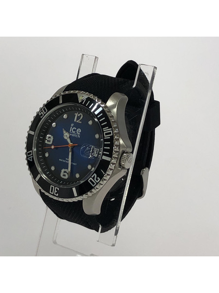 ice watch steel deep blue XL クォーツ腕時計 ラバーベルト 黒紺