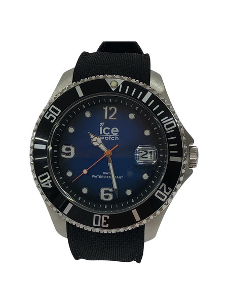 ice watch steel deep blue XL クォーツ腕時計 ラバーベルト 黒紺